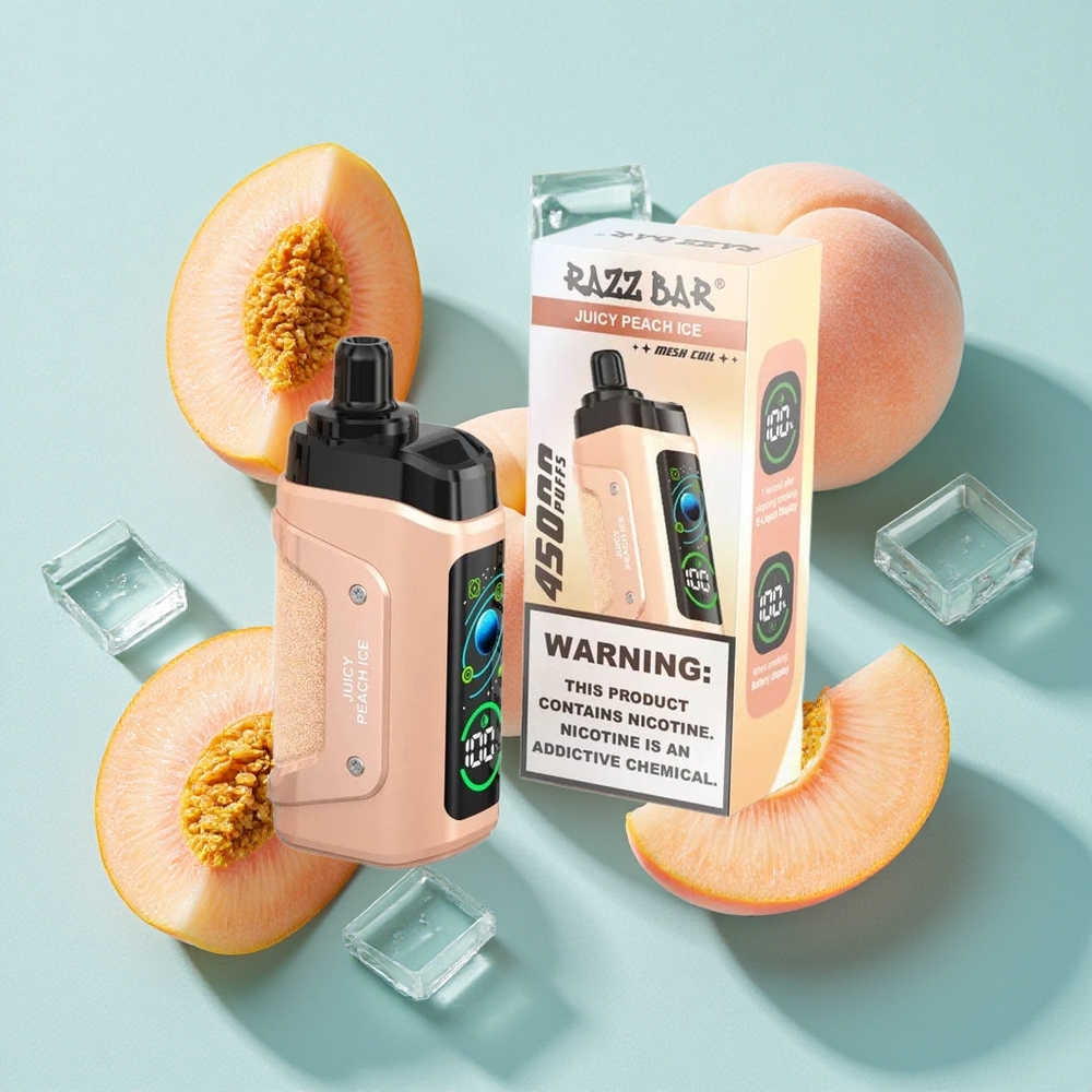 Razz Bar 45000 Puffs Juicy Peach Ice 1.0 Ohm Bobina em Malha e 20 mg/ml Força de Nicotina Brasil vape