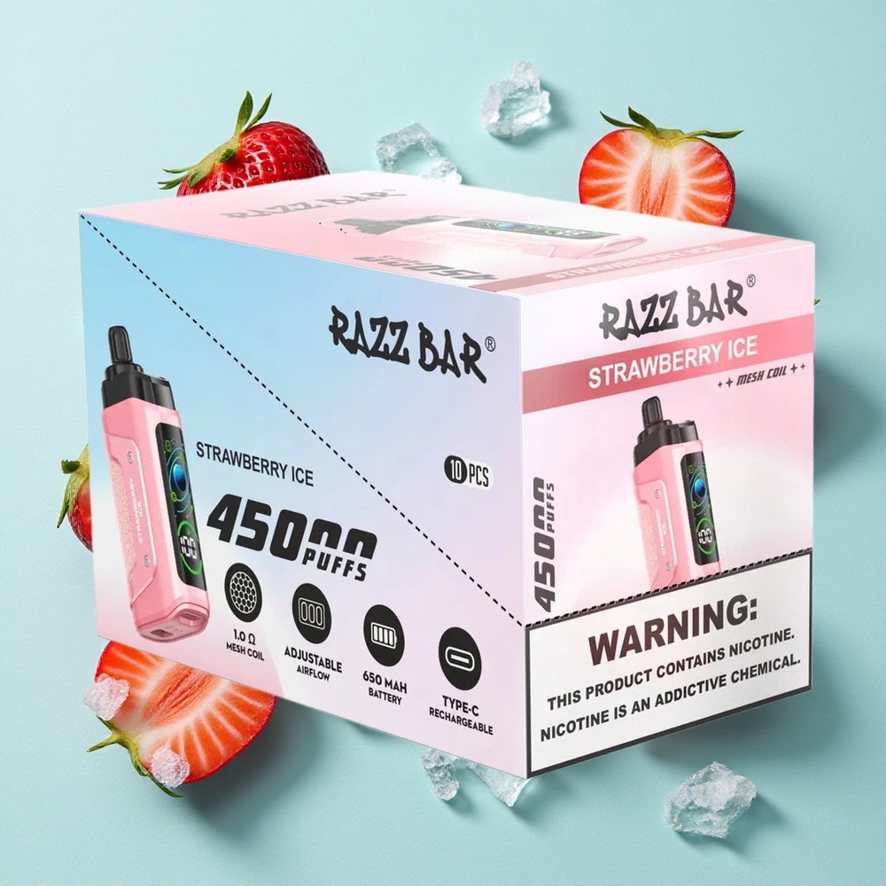 Razz Bar 45000 Puffs Morango Gelo Bobina Mesh 1.0 Ohm Brasil vape