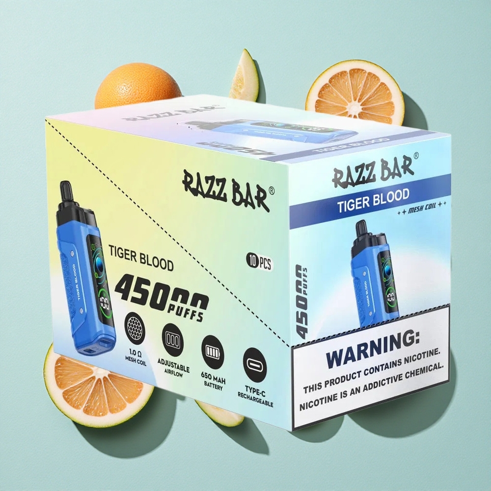 Razz Bar 45000 Puffs Sangue de Tigre Bobina em Malha 1.0 Ohm Bateria 650 Mah Brasil vape