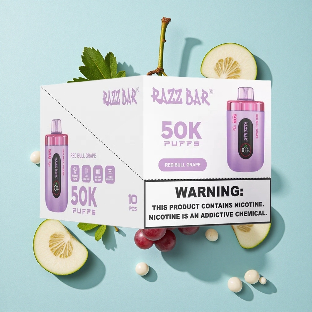 Razz Bar 50000 Puffs Red Bull Uva Recarregável via Type-C Brasil vape