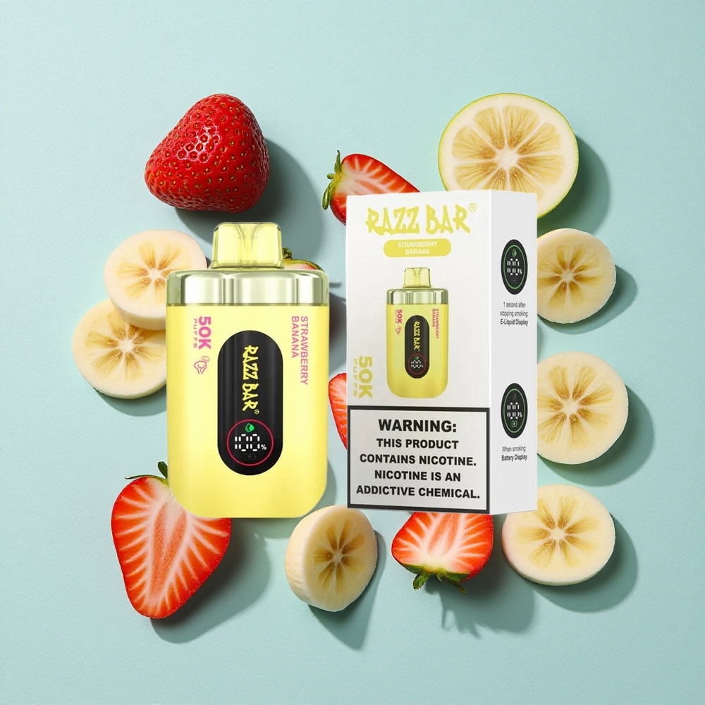 Razz Bar 50K Puffs Morango Banana 1.0 Ohm Mesh Coil 650 Mah Battery Brasil vape
