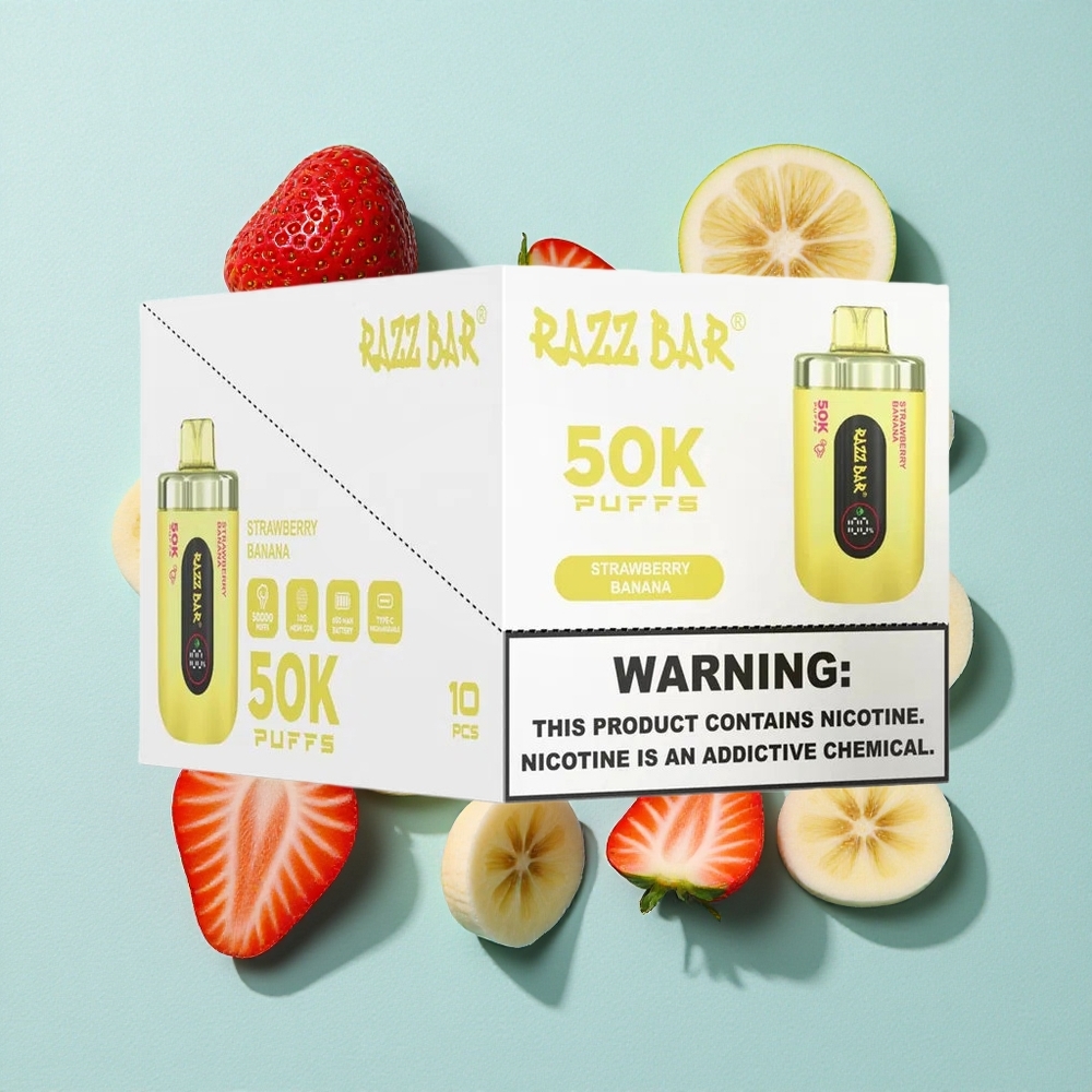 Razz Bar 50K Puffs Morango Banana 1.0 Ohm Mesh Coil 650 Mah Battery Brasil vape