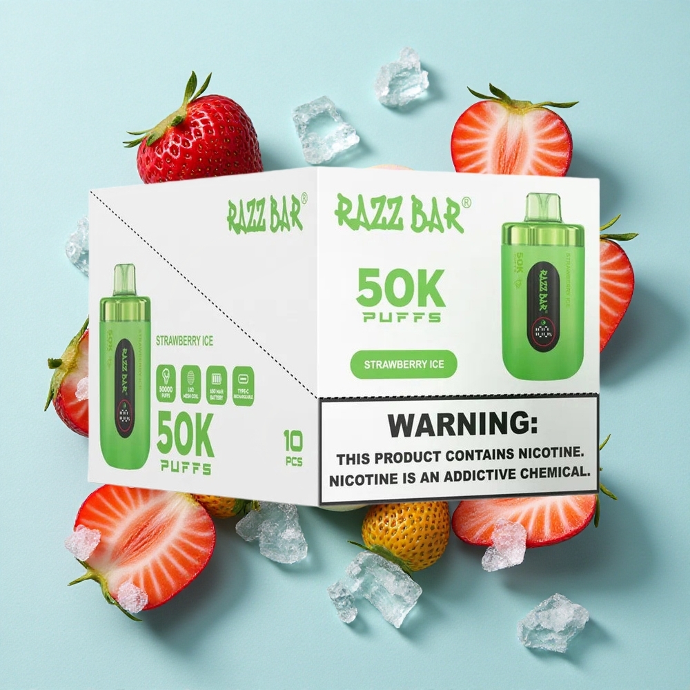 Razz Bar 50K Puffs Morango Gelo 1.0 Ohm Mesh Coil 650 Mah Brasil vape