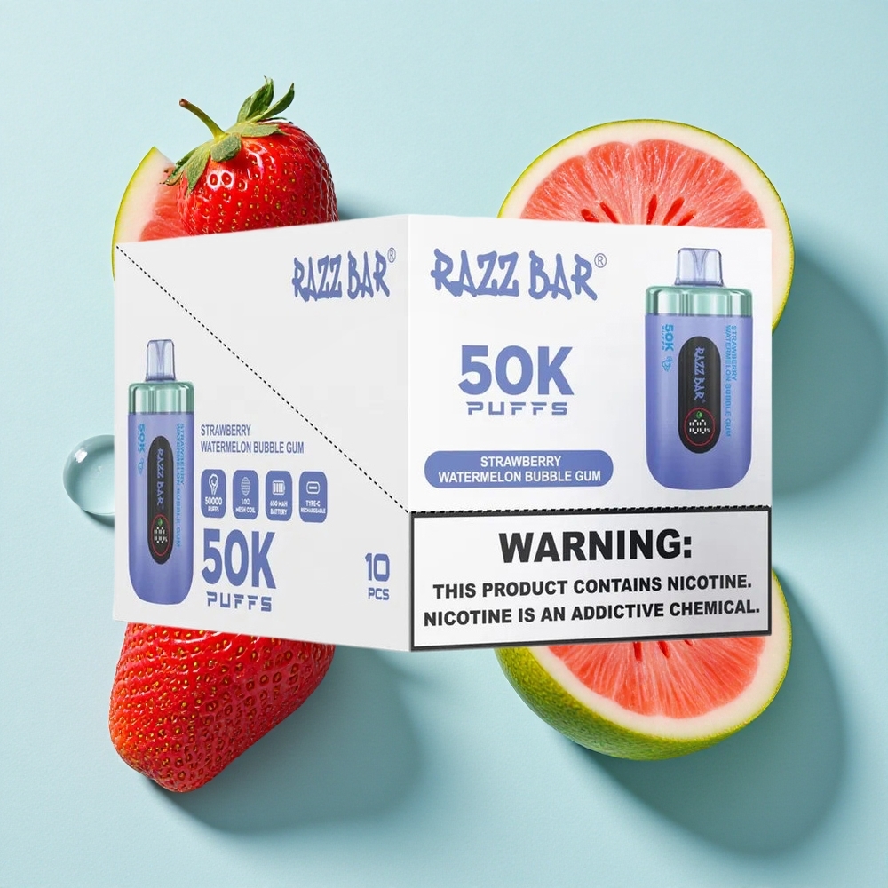 Razz Bar 50K Puffs Morango Melancia Chiclete Bolha Bobina Mesh 1.0 Ohm Brasil vape